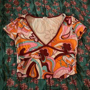 70's Pattern Garage Crop Top - Fun and Floral Pattern Design